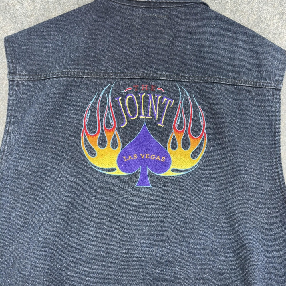 Hard Rock Hotel Vest Mens 3XL Black Denim Las Vegas The Joint Biker Graphic